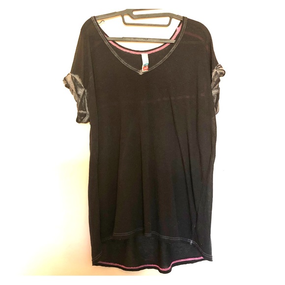 Free People Beach Tee in Washed Black+ Pink Trim - Picture 1 of 7
